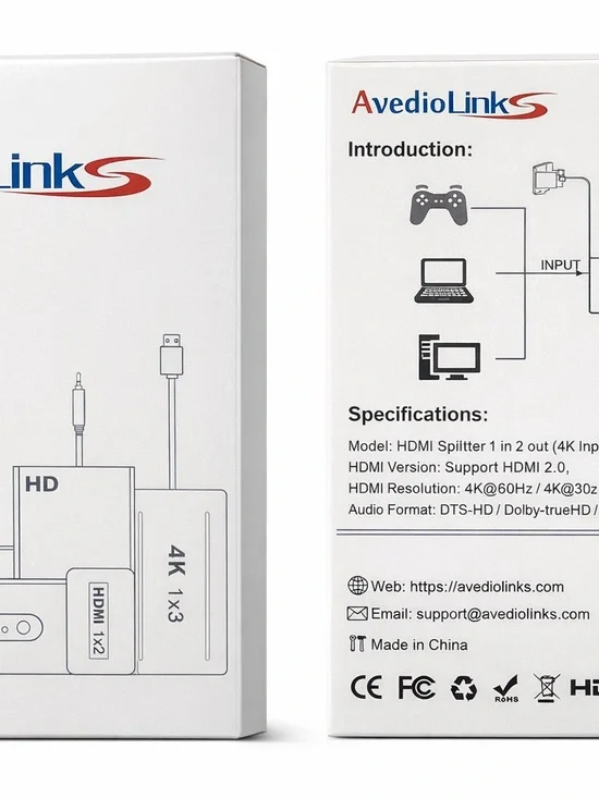 Avedio Links HDMI Splitter 1x2 4K 60Hz Dual Display Adapter HDMI 2.0