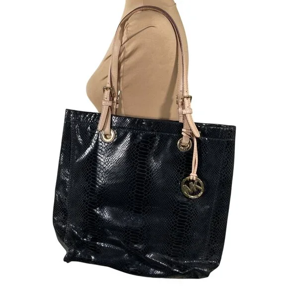 Michael Kors Animal Skin Tote Satchel Purse Shoulder Bag Gold