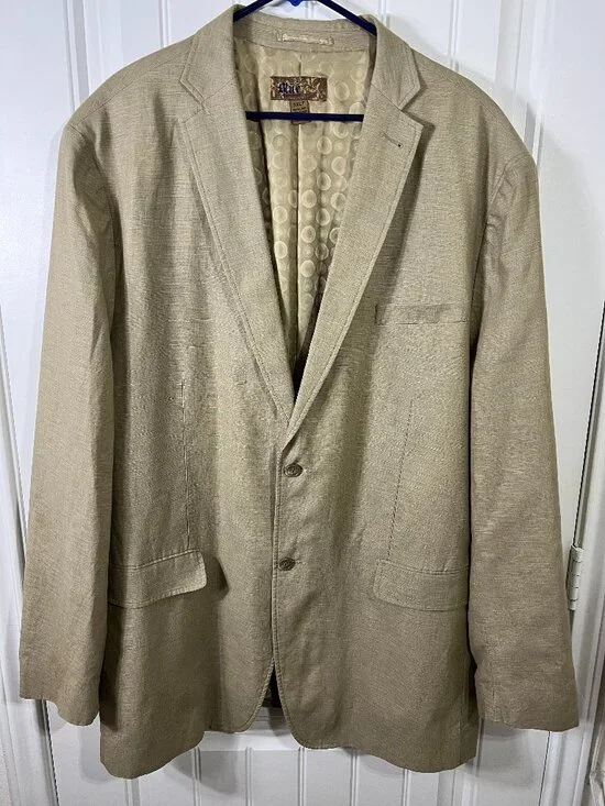 Men's Linen Blend Blazer 3XLT Tan Khaki Slub Knit Sport Coat Big Tall Costal