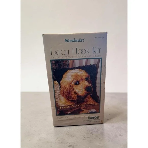 Vintage Wonderart Latch Hook Rug Kit Puppy Love Yellow Lab Dog 4670 Y0051