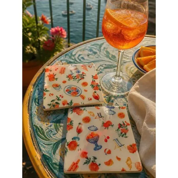 Italian Summer Coasters Set of 2 | Amalfi Coast Inspired Tile Coasters