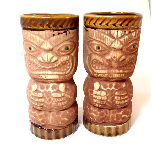 2 Vintage Tiki Mug Cup Ceramic Pair Of 2 Orchids of Hawaii Japan
