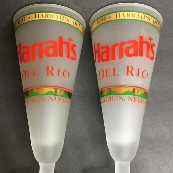 𝅺viva Harrahs Del Rio Hotel Casino Frosted Cocktail Glasses