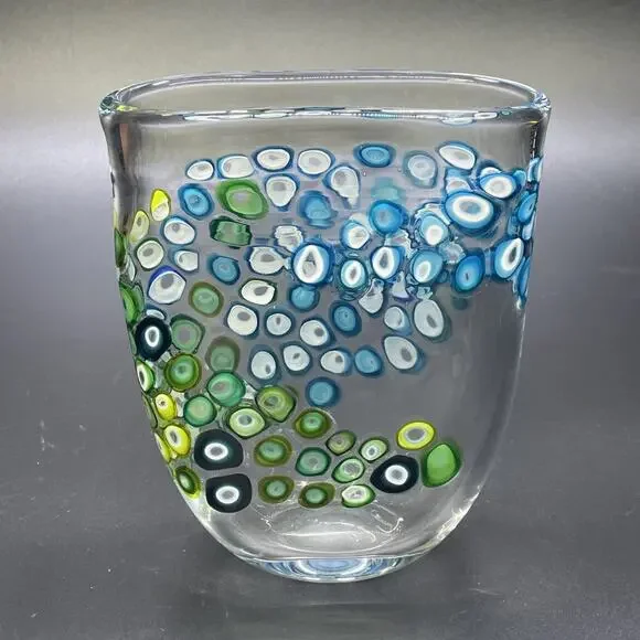 Jeffrey P'an Studio Art Glass Murrine Vase Hand Blown Millefiori Multicolor