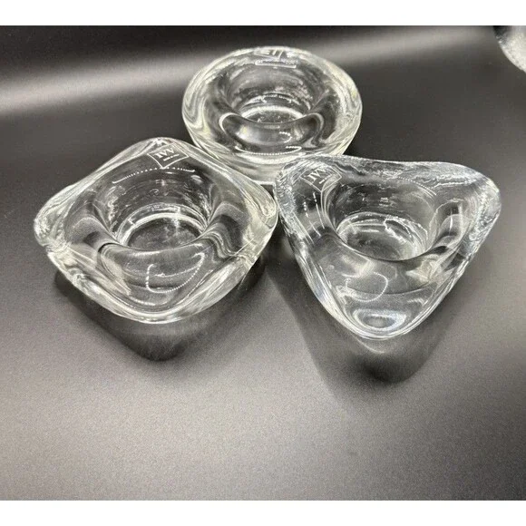 IVV Art Glass Votives Set Of 3 Circle Triangle Square Heavy Blown Made In Italy