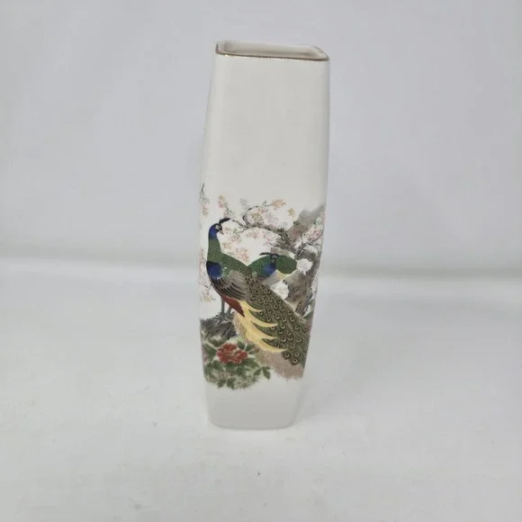 Vintage Crackle‎ Vase Yamaji Japan Peacock Birds 9.5