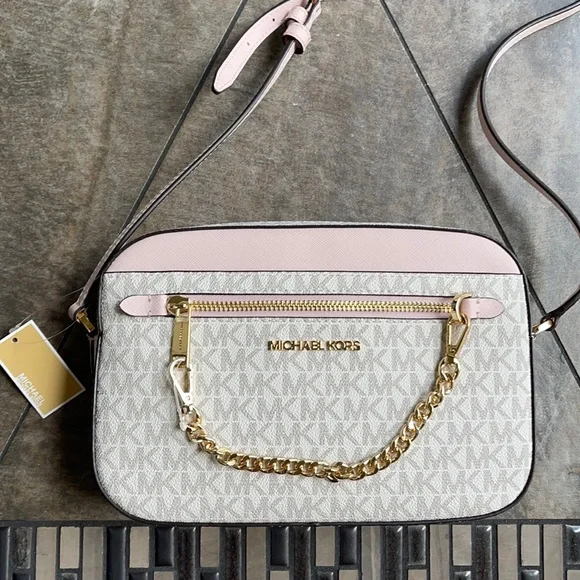 MICHAEL KORS LARGE EAST WEST ZIP CHAIN XBODY POWDER BLUSH MULTI