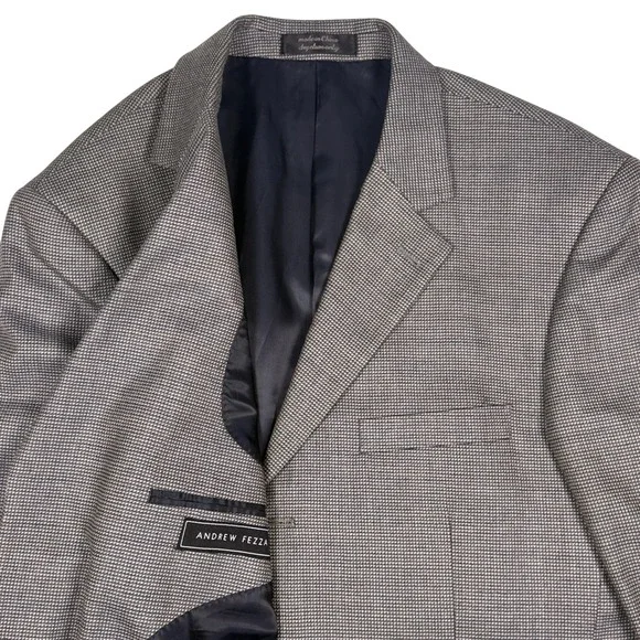 Andrew Fezza Blazer‎ Mens 43R Gray Houndstooth Wool/Silk/Poly/Rayon