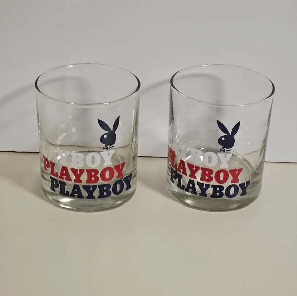Set of Vintage Red White & Blue Lowball Glasses