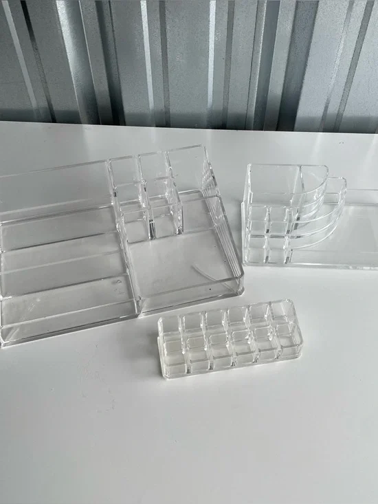 Clear Acrylic Makeup Organizer Desk Organizer Cosmetic Storage Vanity Tray Set