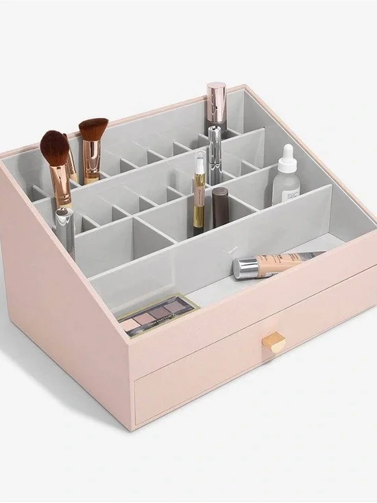 Stackers Rose Pink Cosmetic Organizer with Drawer and Compartment Dividers