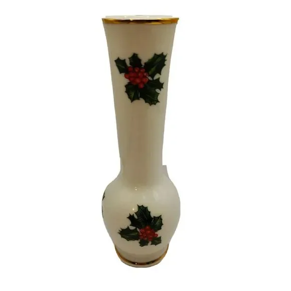 Lefton China Holly Christmas Bud Vase 6‎ 1/2