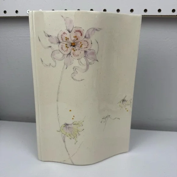 Vtg MCM Sculptural Asymmetrical Ceramic Vase Studio Pottery Japandi Floral