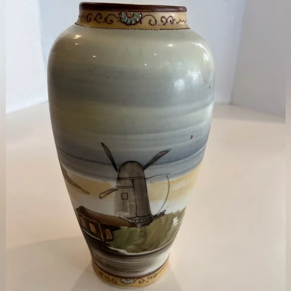 Hand Painted Vase with Windmill