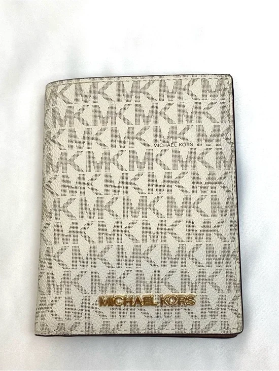 Michael Kors White Logo Print Travel Wallet with Gold Hardware