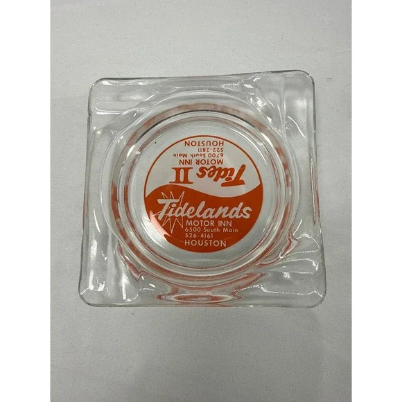 Vintage Tidelands‎ Motor Inn Ashtray Houston Texas Glass Collectible Retro MCM
