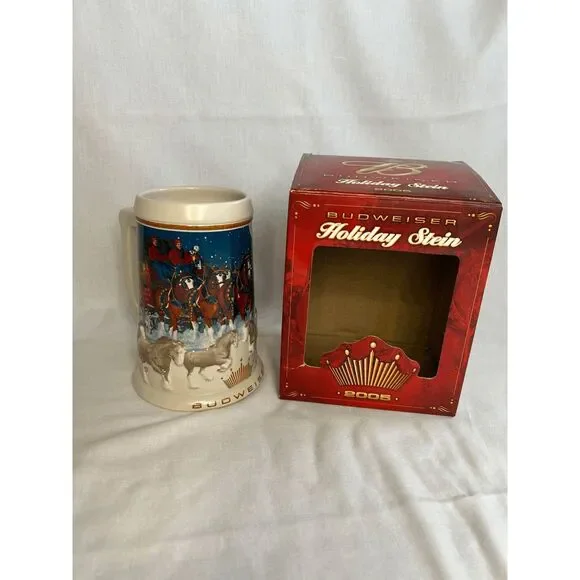 Budweiser Holiday Stein 2005 With Box Clydesdale Beer Mug