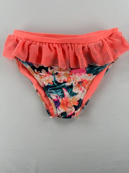 Ideology Coral Pink Floral Ruffle Girls Swim Bikini Bottom