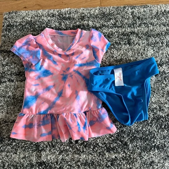 cat & jack toddler girl 2T tie dye short sleeve rash guard and bottom set