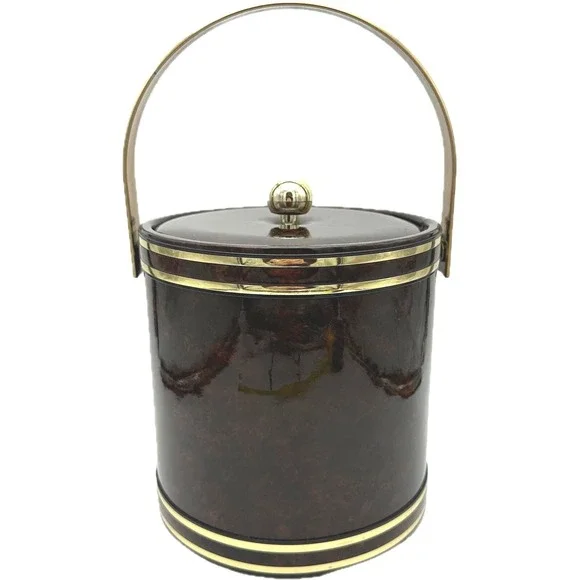 Vtg MCM Faux Tortoise Shell Brown Marbled Vinyl Padded‎ Ice Bucket Handle Core