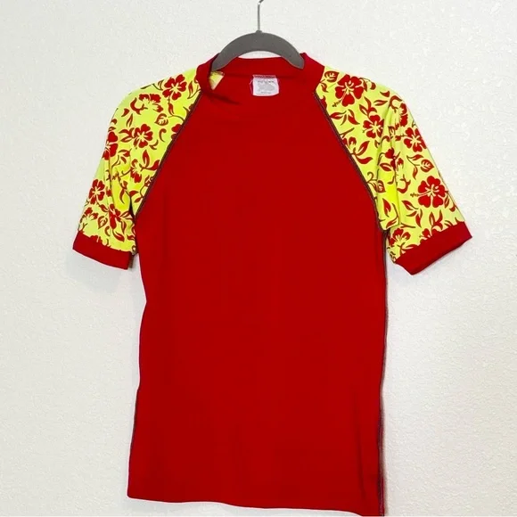 Girls L 14 Red Yellow Swim Top Rash Guard Short Sleeves 100+SPF Radi Cool‎ Skins