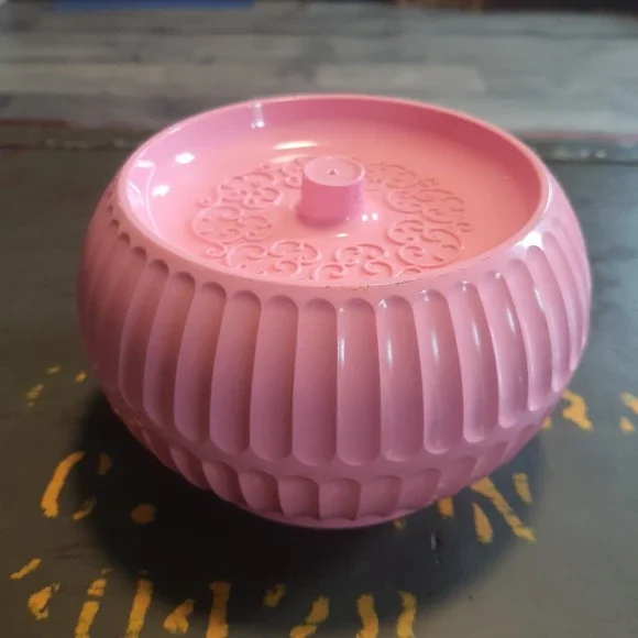 Vintage April Showers Dusting Powder Pink Lided Makeup Container EMPTY Vanity