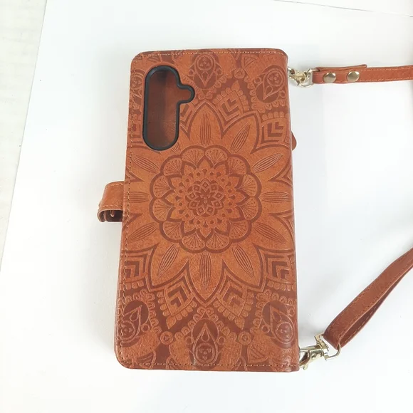🔥Samsung S24 Brown Mandala Design Wallet Case Crossbody Purse