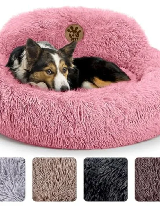 New Calming Medium Dog Bed - 30'' Round Dog Beds, Anti-Slip & Washable Super