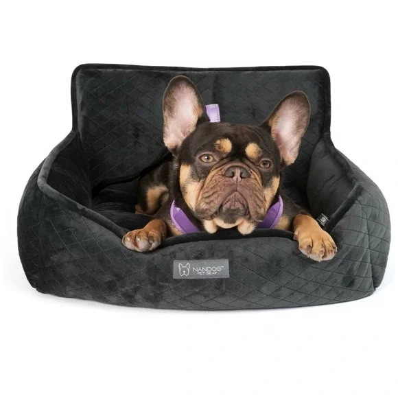 NWT Nandog Quilted Micro-Plush Dog Car Seat Bed, Dark Gray, Medium