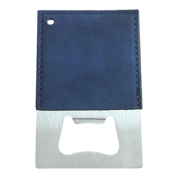 credit card, Leather/stainless bottle opener BLUE