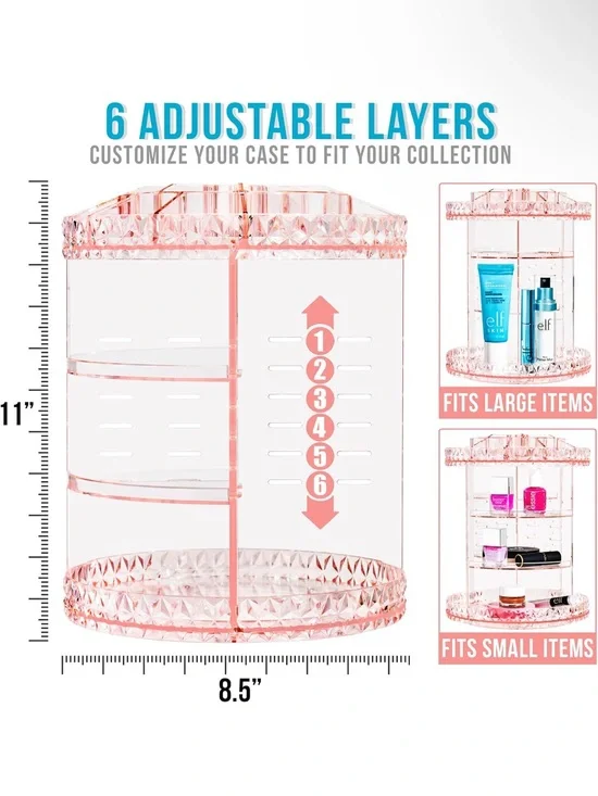 Sorbus Rotating 6-Layer Makeup Organizer - Pink