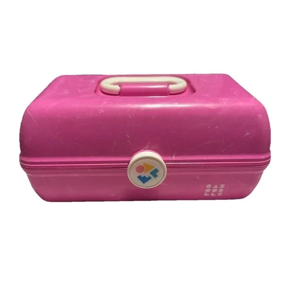 Vintage Caboodles Makeup Case Pink Marbled Train Travel Cosmetic Box Mirror USA