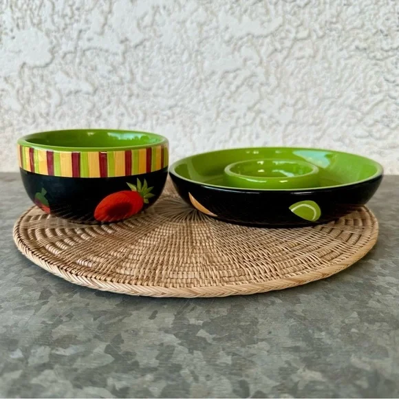 Crate & Barrel Ceramic Margarita Serving Set Chip Dip +‎ Bowl