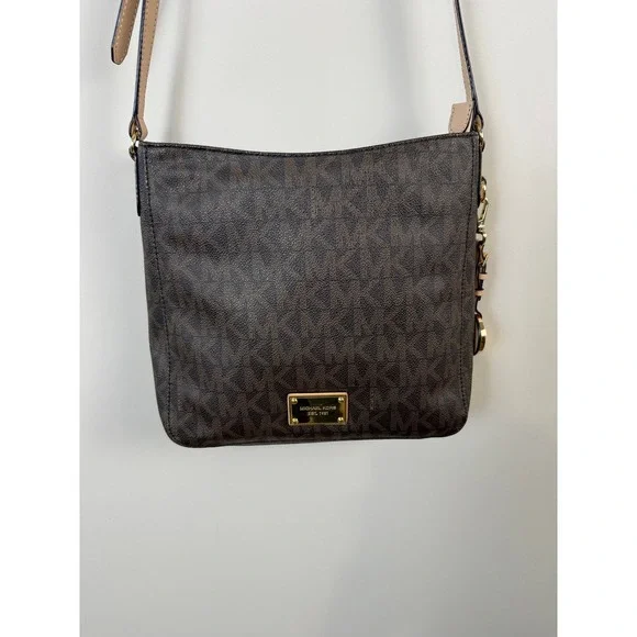 Michael Kors Crossbody Bag Women Medium Brown Signature Logo Gold Hardware