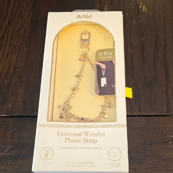 Gold Wristlet Phone Strap with Multicolor Accents