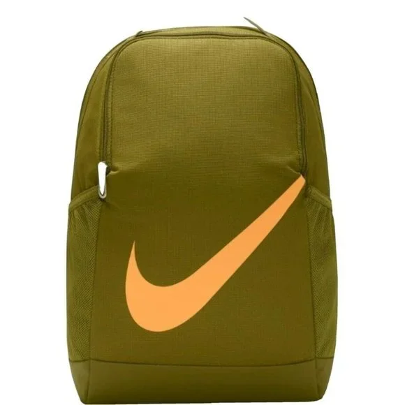 Nike Brasilia Kids Backpack Olive/ Orange Swoosh NEW BACK TO SCHOOL
