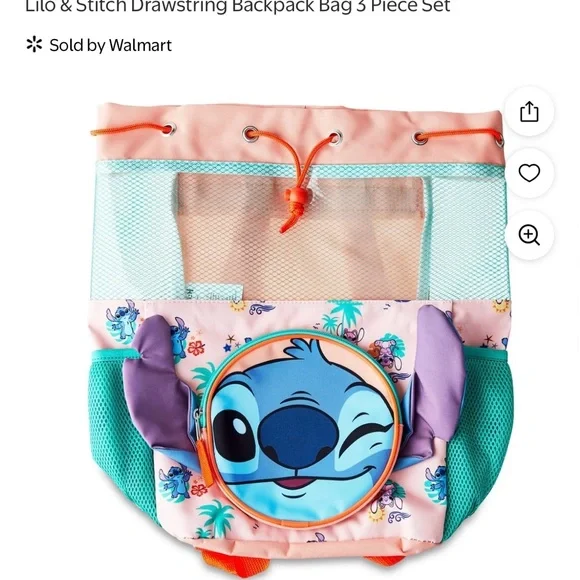 Disney Lilo & Stitch Kids Drawstring Backpack‎ - Pink and Blue