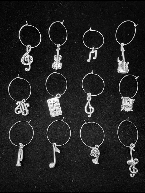 Music themed Wine Glass charms tag - Set of 12