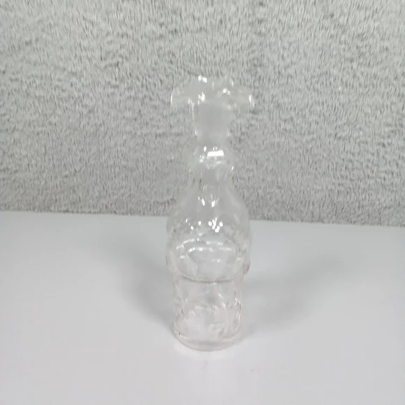 Vintage Clear Pressed Glass Decanter with Stopper Diamond Cut Pattern 7 inch