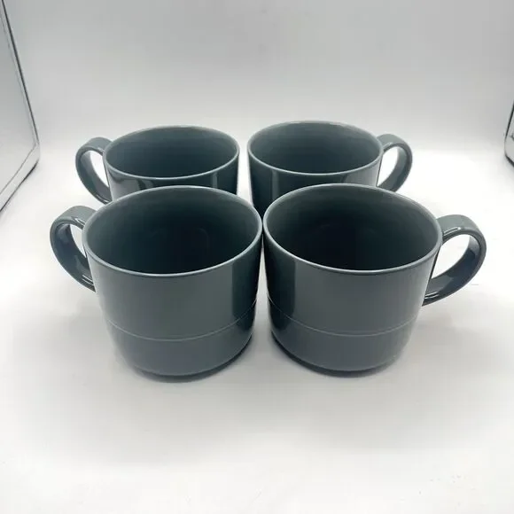 Crate & Barrel Aaron Probyn Hue Coffee Mugs Dark Gray Set of 4 Rare