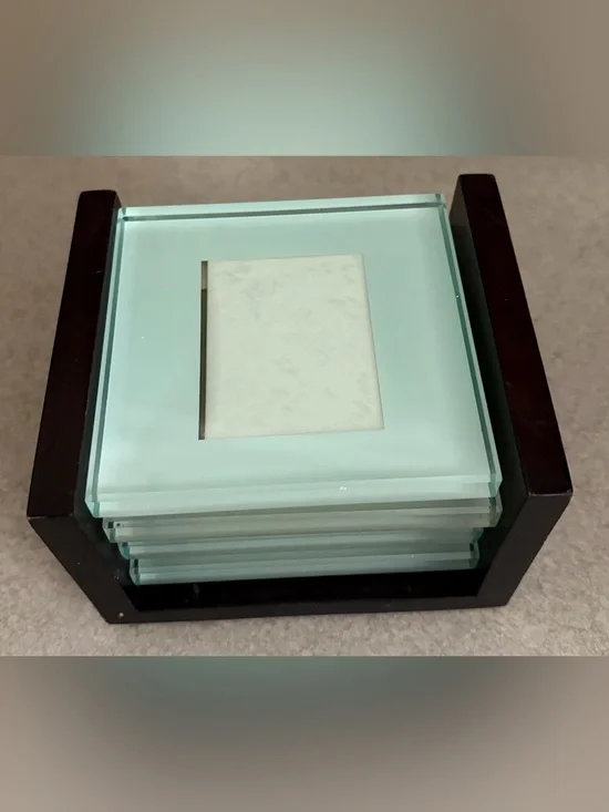 Crate&Barrel Glass Photo Coasters Set 4