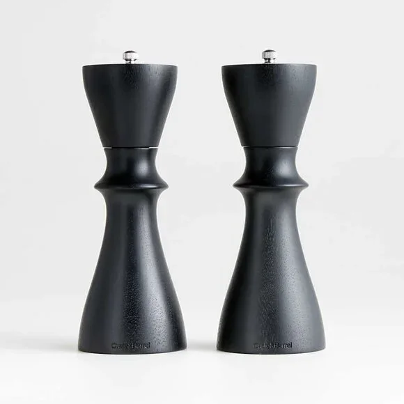 CRATE & BARREL Aster Ebonized Wooden Salt & Pepper Mill Grinder Set in Black
