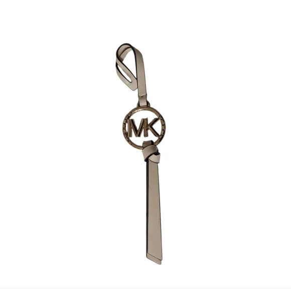 Michael Kors Hanging MK Charm Gold Tone With Cream Leather