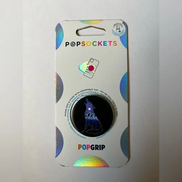 PopSocket PopGrip Black with Wolf Design Howl You Doin