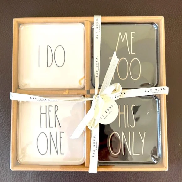 Rae Dunn Ceramic Wedding Marriage Coasters.