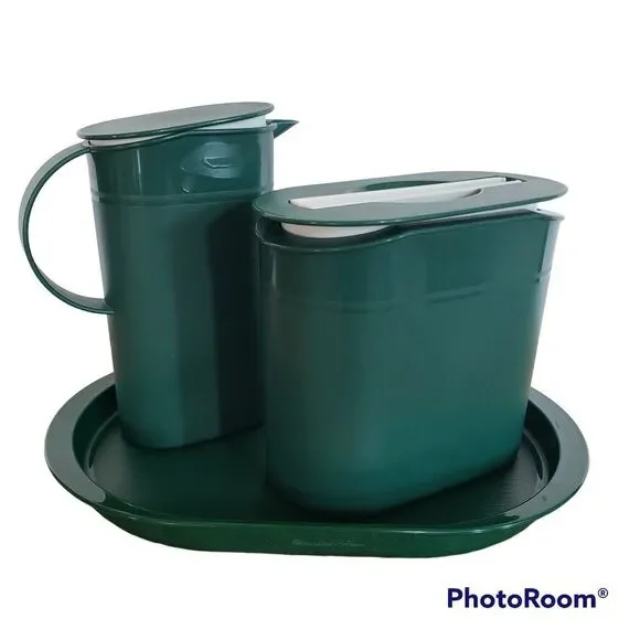 Tupperware 6-Pc Preludio Slim Ice Bucket w/Tongs Pitcher and Serving Tray VTG