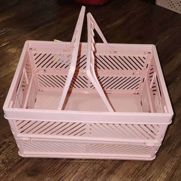 New Peachy Pink Collapsible Storage Organization Basket With Handles