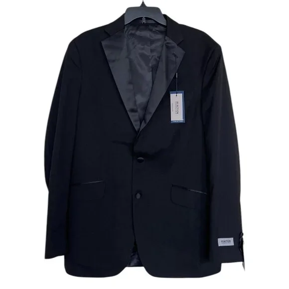 Reaction Kenneth Cole Blazer Jacket Coat Mens Size 43 Long‎ Black Techni Cole