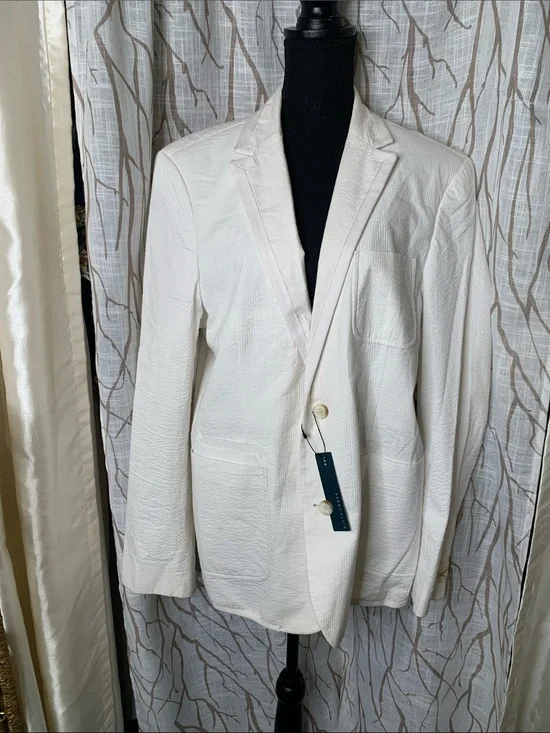 NWT Perry Ellis Men's White Searsucker Textured Blazer/sportscoat