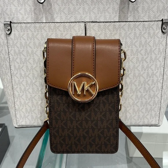 Michael Kors Carmen Small Logo Smartphone Crossbody Bag Brown NWT